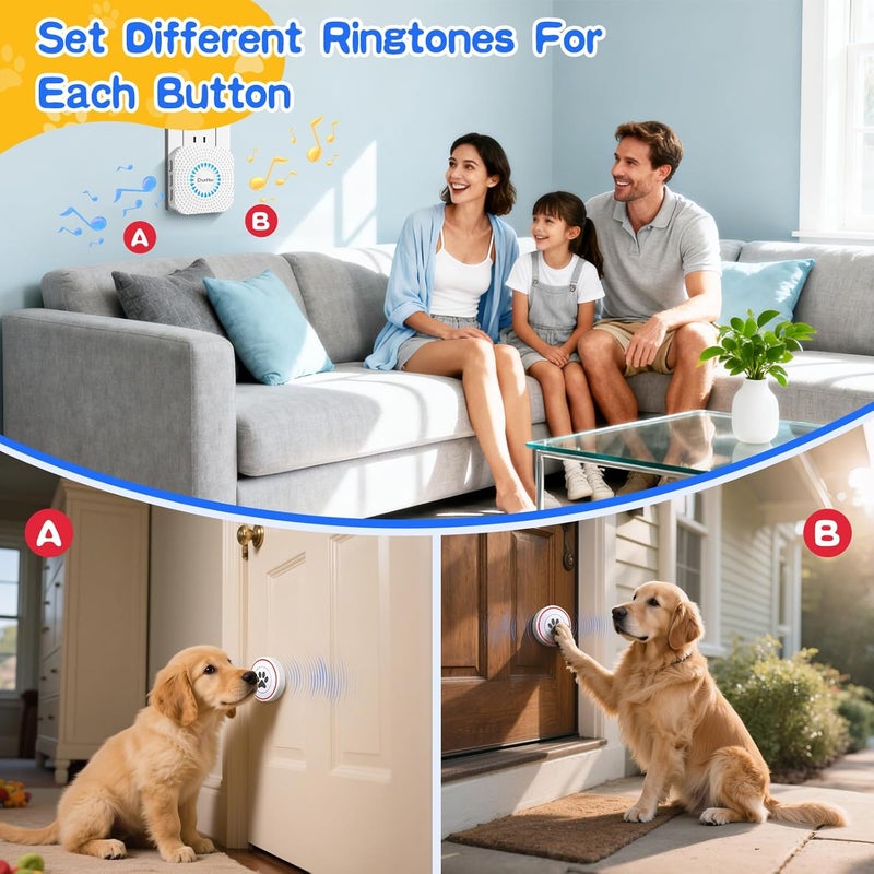 ChunHee Dog Door Bell for Potty Training – Wireless Doggie Doorbell to Go Outside, 1.6in Touch Surface, Easy for Puppy & Adult Dogs, IP55 Waterproof, 500FT Range, 55 Ringtones, Adjustable Volume - Image 4